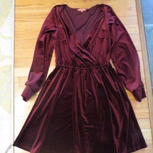 Modcloth Red Velvet/Velour Long Sleeve Faux Wrap Dress - Medium-Holiday Party